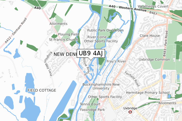 UB9 4AJ map - small scale - OS Open Zoomstack (Ordnance Survey)