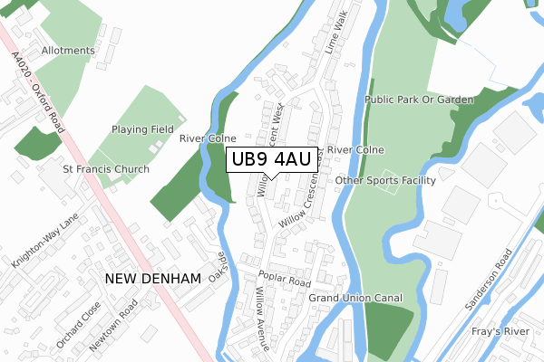 UB9 4AU map - large scale - OS Open Zoomstack (Ordnance Survey)
