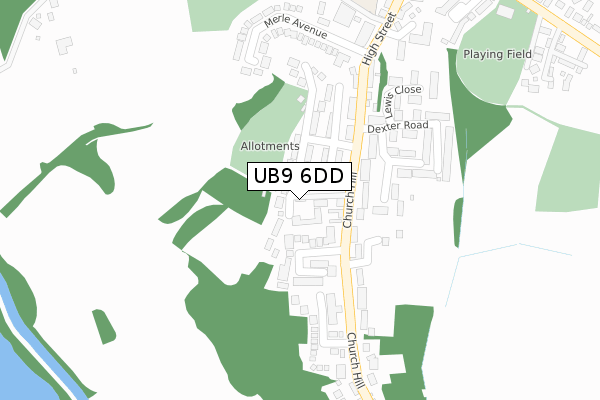 UB9 6DD map - large scale - OS Open Zoomstack (Ordnance Survey)