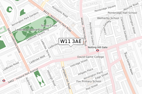 W11 3AE map - large scale - OS Open Zoomstack (Ordnance Survey)