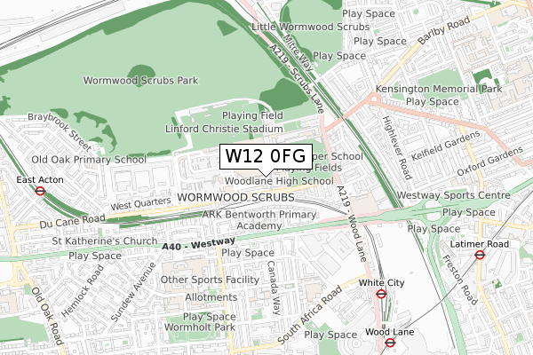 W12 0FG map - small scale - OS Open Zoomstack (Ordnance Survey)