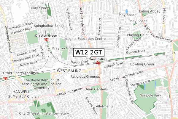 W12 2GT map - small scale - OS Open Zoomstack (Ordnance Survey)
