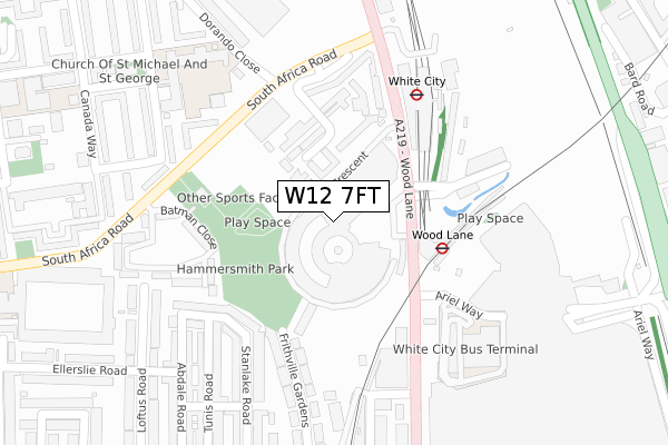 W12 7FT map - large scale - OS Open Zoomstack (Ordnance Survey)