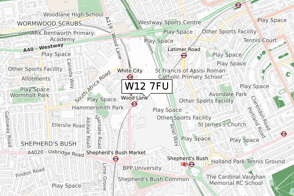 W12 7FU map - small scale - OS Open Zoomstack (Ordnance Survey) W12 7FU map - small scale - OS Open Zoomstack (Ordnance Survey)