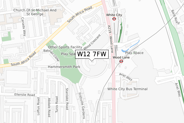 W12 7FW map - large scale - OS Open Zoomstack (Ordnance Survey)