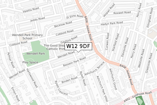 W12 9DF map - large scale - OS Open Zoomstack (Ordnance Survey)