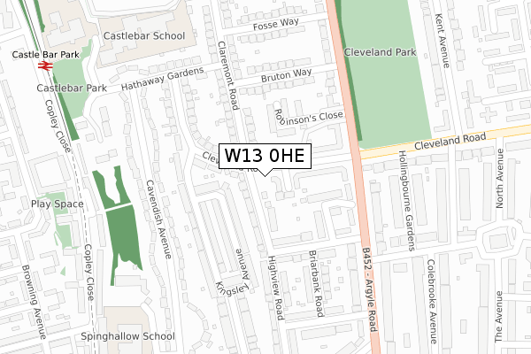 W13 0HE map - large scale - OS Open Zoomstack (Ordnance Survey)