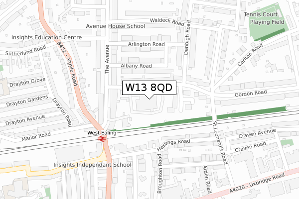 W13 8QD map - large scale - OS Open Zoomstack (Ordnance Survey)