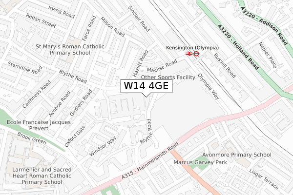 W14 4GE map - large scale - OS Open Zoomstack (Ordnance Survey)