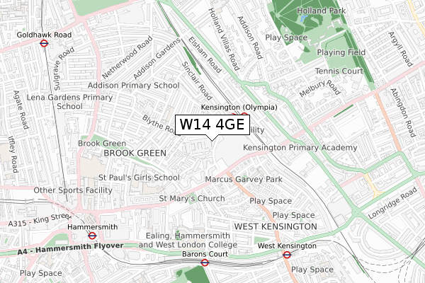 W14 4GE map - small scale - OS Open Zoomstack (Ordnance Survey)