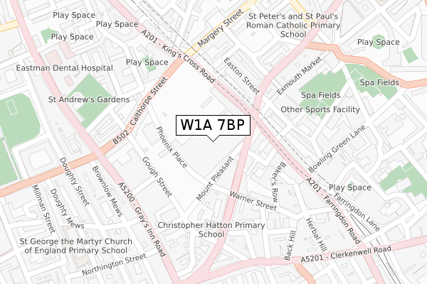W1A 7BP map - large scale - OS Open Zoomstack (Ordnance Survey)