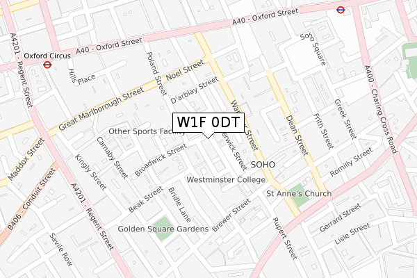 W1F 0DT map - large scale - OS Open Zoomstack (Ordnance Survey)
