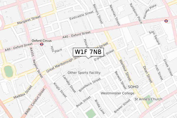 W1F 7NB map - large scale - OS Open Zoomstack (Ordnance Survey)
