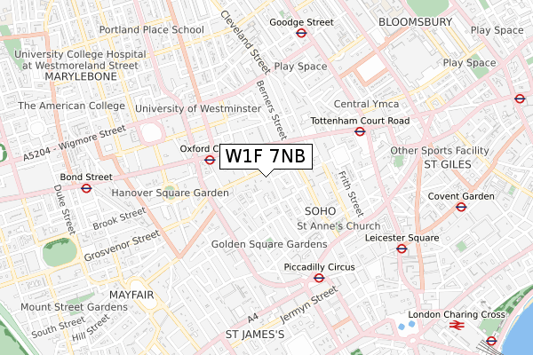 W1F 7NB map - small scale - OS Open Zoomstack (Ordnance Survey)