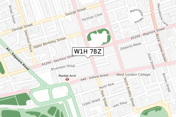 W1H 7BZ map - large scale - OS Open Zoomstack (Ordnance Survey)