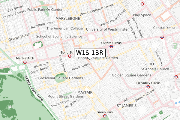 W1S 1BR map - small scale - OS Open Zoomstack (Ordnance Survey)