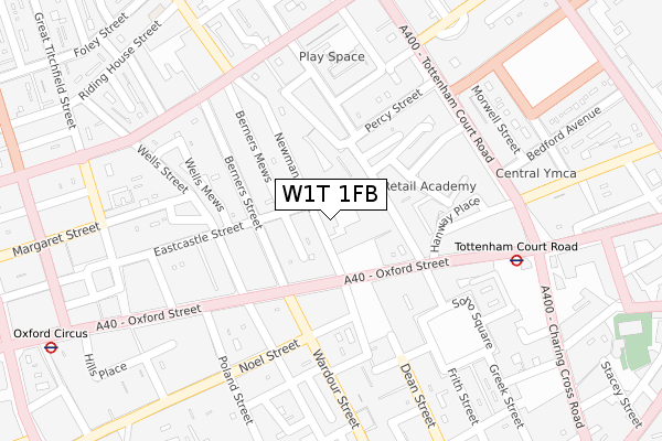 W1T 1FB map - large scale - OS Open Zoomstack (Ordnance Survey)