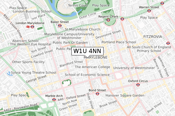 W1U 4NN map - small scale - OS Open Zoomstack (Ordnance Survey)