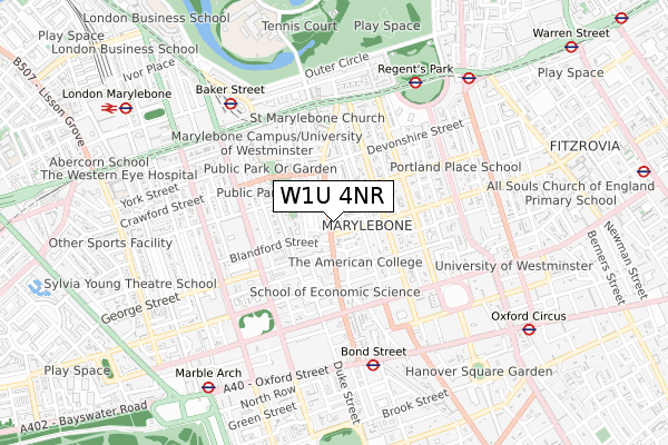W1U 4NR map - small scale - OS Open Zoomstack (Ordnance Survey)