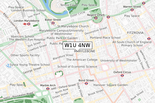 W1U 4NW map - small scale - OS Open Zoomstack (Ordnance Survey)