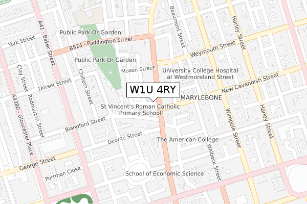 W1U 4RY map - large scale - OS Open Zoomstack (Ordnance Survey)