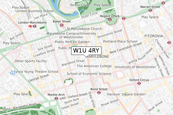 W1U 4RY map - small scale - OS Open Zoomstack (Ordnance Survey)