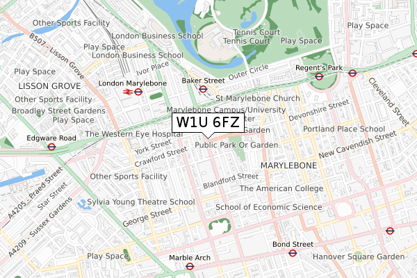 W1U 6FZ map - small scale - OS Open Zoomstack (Ordnance Survey) W1U 6FZ map - small scale - OS Open Zoomstack (Ordnance Survey)