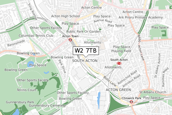 W2 7TB map - small scale - OS Open Zoomstack (Ordnance Survey)