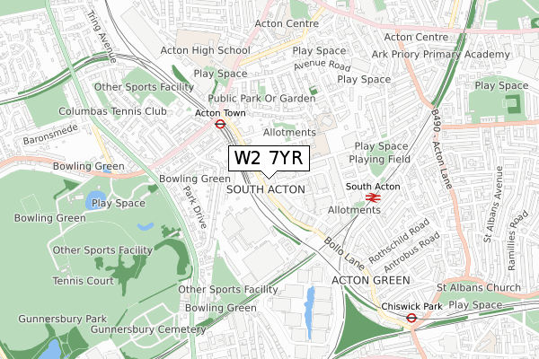 W2 7YR map - small scale - OS Open Zoomstack (Ordnance Survey)