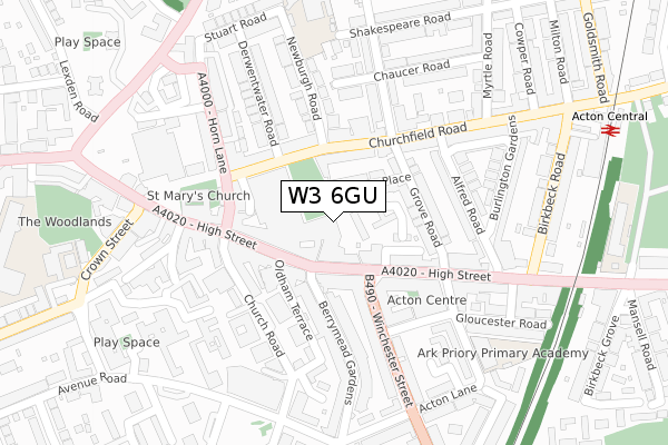 W3 6GU map - large scale - OS Open Zoomstack (Ordnance Survey)