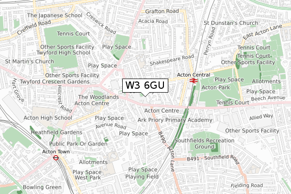 W3 6GU map - small scale - OS Open Zoomstack (Ordnance Survey)