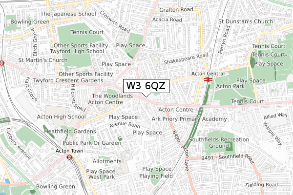 W3 6QZ map - small scale - OS Open Zoomstack (Ordnance Survey)