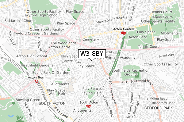W3 8BY map - small scale - OS Open Zoomstack (Ordnance Survey)
