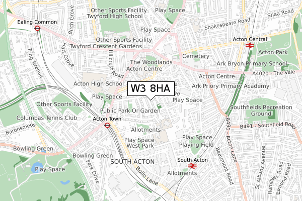 W3 8HA map - small scale - OS Open Zoomstack (Ordnance Survey)