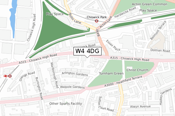 W4 4DG map - large scale - OS Open Zoomstack (Ordnance Survey)