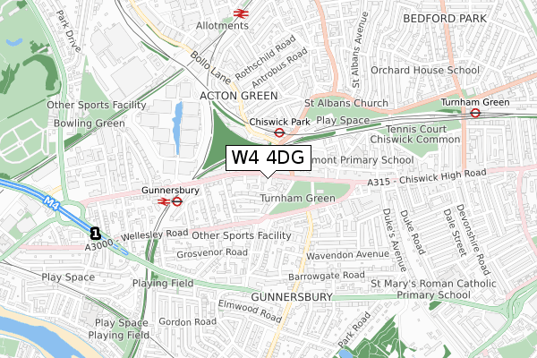 W4 4DG map - small scale - OS Open Zoomstack (Ordnance Survey)