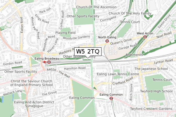 W5 2TQ map - small scale - OS Open Zoomstack (Ordnance Survey)