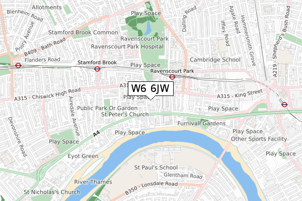 W6 6JW map - small scale - OS Open Zoomstack (Ordnance Survey)