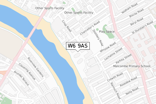 W6 9AS map - large scale - OS Open Zoomstack (Ordnance Survey)