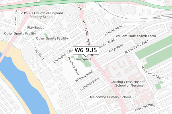 W6 9US map - large scale - OS Open Zoomstack (Ordnance Survey)