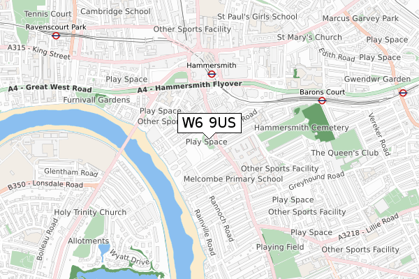 W6 9US map - small scale - OS Open Zoomstack (Ordnance Survey)