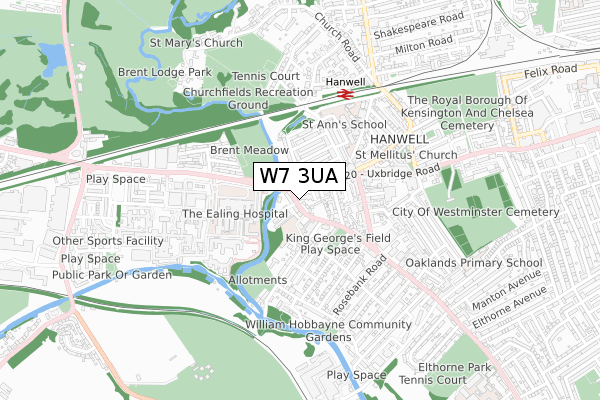 W7 3UA map - small scale - OS Open Zoomstack (Ordnance Survey)