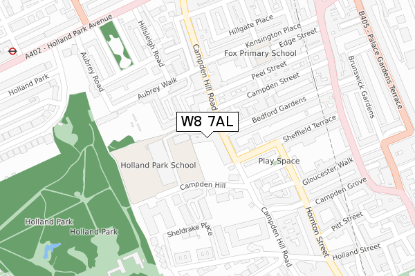 W8 7AL map - large scale - OS Open Zoomstack (Ordnance Survey)