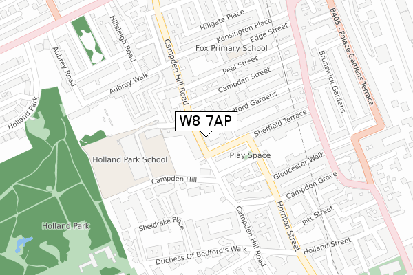 W8 7AP map - large scale - OS Open Zoomstack (Ordnance Survey)