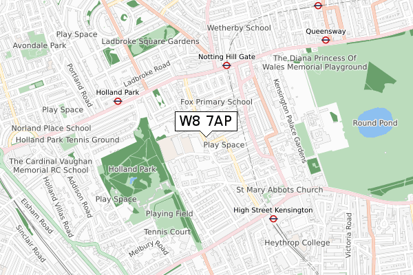 W8 7AP map - small scale - OS Open Zoomstack (Ordnance Survey)