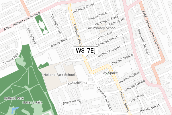 W8 7EJ map - large scale - OS Open Zoomstack (Ordnance Survey)