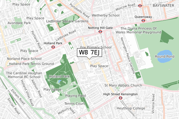 W8 7EJ map - small scale - OS Open Zoomstack (Ordnance Survey)