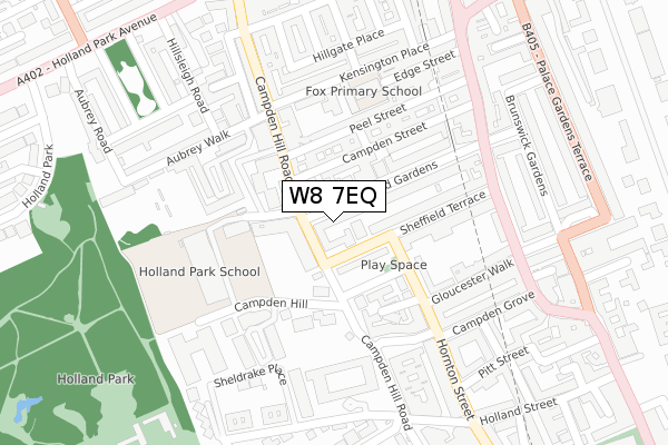 W8 7EQ map - large scale - OS Open Zoomstack (Ordnance Survey)
