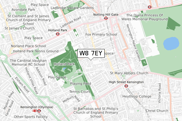 W8 7EY map - small scale - OS Open Zoomstack (Ordnance Survey)