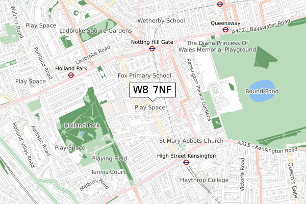 W8 7NF map - small scale - OS Open Zoomstack (Ordnance Survey)